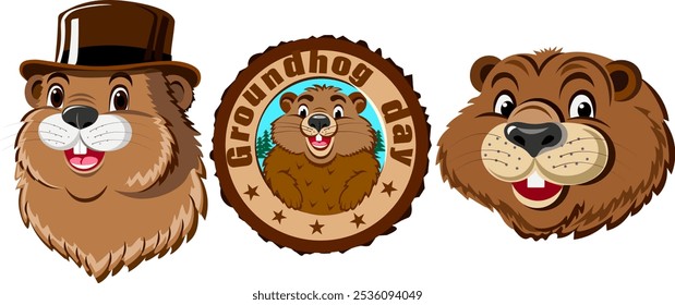 Set of three groundhogs can be used for banner flyer for holiday Groundhog Day Vector