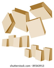 Set of Three Groups of Paper Bags on White Background. Vector Illustration