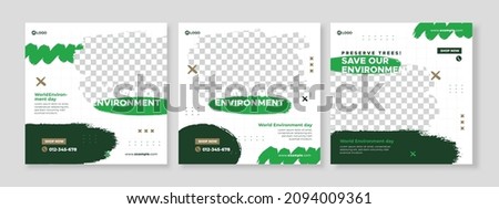 Set of three grunge background of world environment day of nature promotion banner social media pack template premium vector