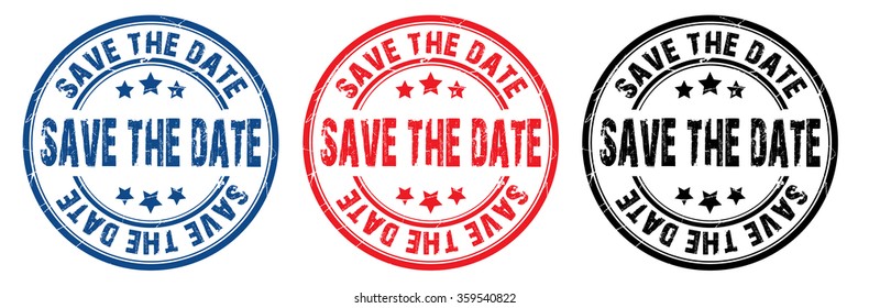 set of three grunge rubber stamp with text "save the date" inside,vector illustration