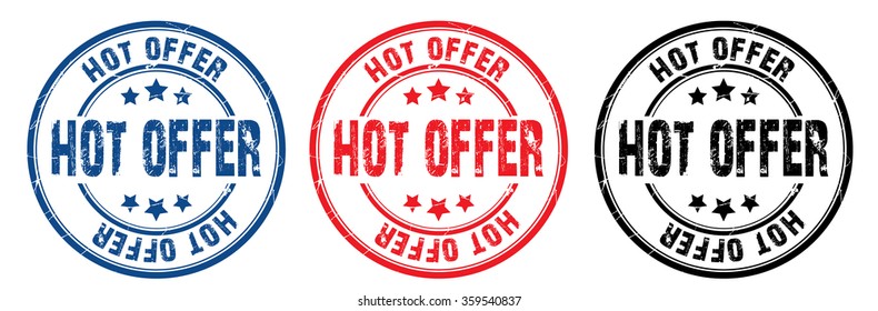 set of three grunge rubber stamp with text "hot offer" inside,vector illustration