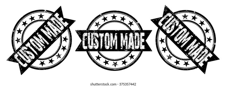 set of three grunge rubber stamps with text "custom made" on white, vector illustration