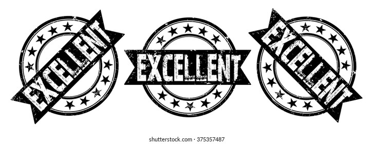set of three grunge rubber stamps with text "excellent" on white, vector illustration