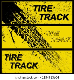 Set of three grunge yellow and black tire track silhouettes banners