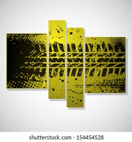 Set of three grunge yellow pictures with tire tracks. eps10