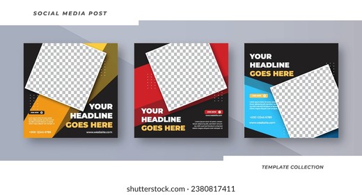 Set of three haedline text here promo sale social media pack template premium vector
