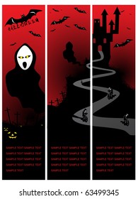 set of three halloween banner, illustration