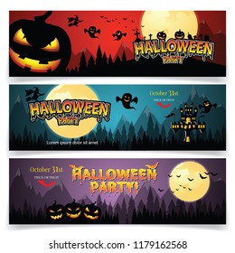 Set of three Halloween banners.