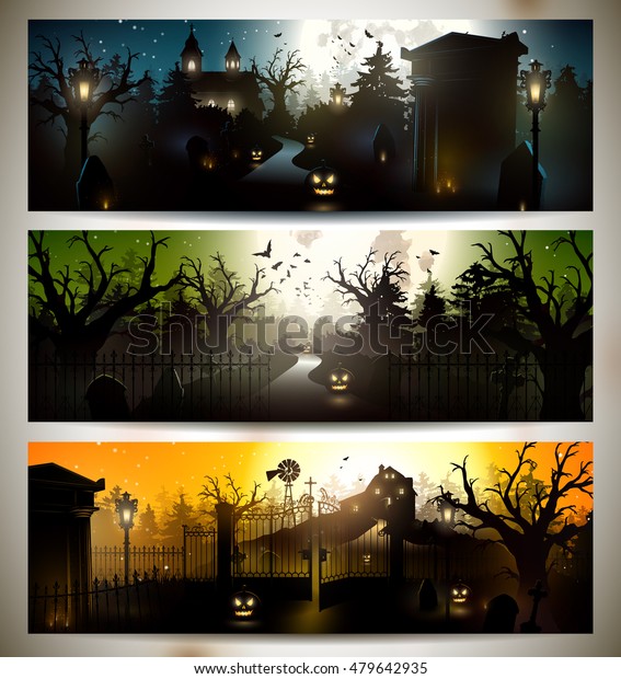 Set Three Halloween Banners Stock Vector Royalty Free 479642935
