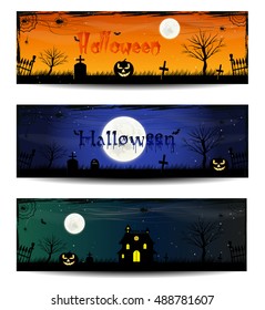 Set of three Halloween banners.
Happy Halloween day banner set design.
Halloween posters.