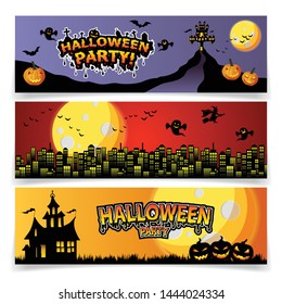 Set of three Halloween banners. illustration Vector