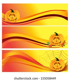 Set of three Halloween banners with pumpkin, leaves and space for your text.
