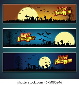 Set of three Halloween banners. Vector illustrator