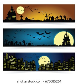 Set of three Halloween banners. Vector illustrator