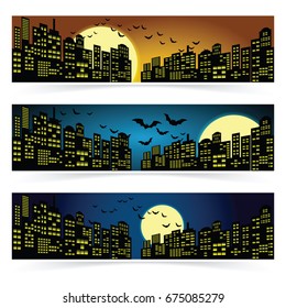 Set of three Halloween banners. Vector illustrator