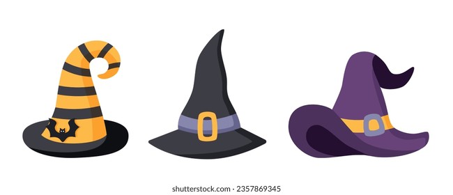 Set of three Halloween hats. Hallowen concept.