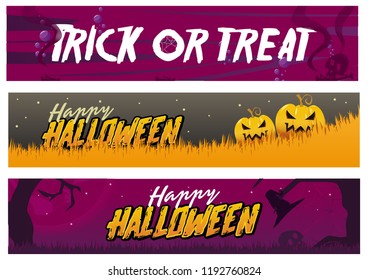 Set of Three Halloween Horizontal Banners.Vector Illustration