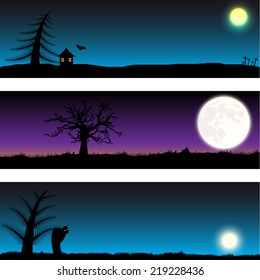 Set of three Halloween night vector banners