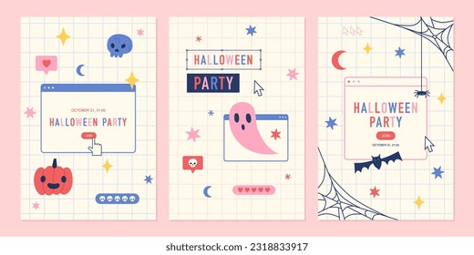 Set of three Halloween templates for flyers or posters. Retro pc design desktop windows