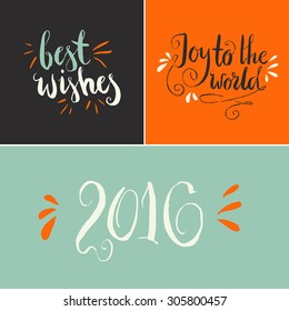Set of three hand drawn Christmas vector typography cards. Perfect holiday congratulation card design element or banner. New Year design.
