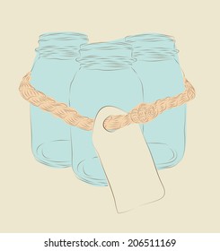 Set of three hand drawn mason jars tied together with a note