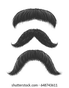 Set of three hand drawn mustaches. Old style vector hipster facial hairstyles. 