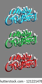 A set of three hand lettered merry christmas designs, suitable as a postcard, banner, advertisement, label etc