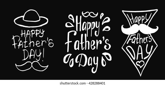 Set of three hand lettering concepts "Happy father's day". Black and white isolated vector illustration.