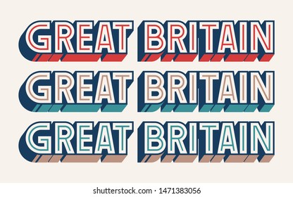 Set of three hand made, colorful,  retro style great britain inscriptions, banners, signs.