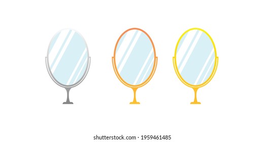 Set of three hand mirror vector icon. Round, rectangular, ellipse hand mirrors