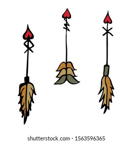 Set of three hand-drawn arrows on a white background. Vector.