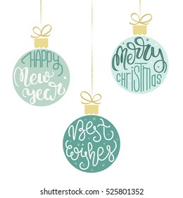 Set Of Three Hanging Christmas Ornaments. Vector Illustration 
