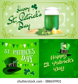 Set of three Happy St.Patricks Day wish cards - vector illustration