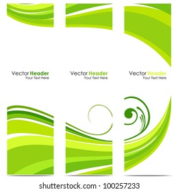 set of three header, abstract with green wave