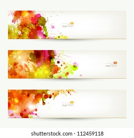 Set of three headers. Abstract artistic Backgrounds of autumn colors