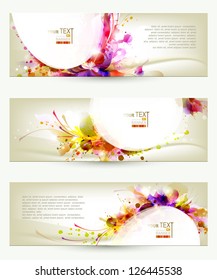Conjunto de tres encabezados. Resumen artístico de antecedentes florales