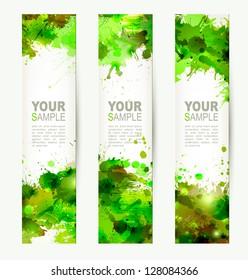 Set of three headers. Abstract artistic Backgrounds of green colors