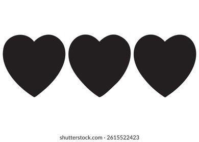 A set of three heart icon silhouette white background vector illustration
