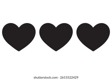 A set of three heart icon silhouette white background vector illustration
