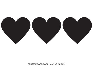 A set of three heart icon silhouette white background vector illustration
