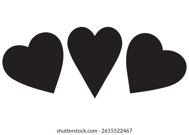 A set of three heart icon silhouette white background vector illustration
