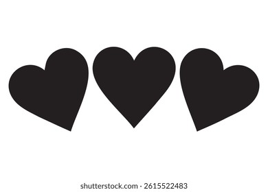 A set of three heart icon silhouette white background vector illustration
