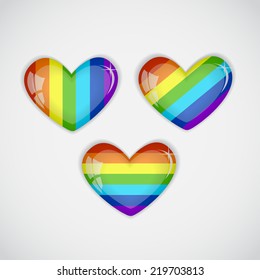 Set of three heart with lgbt flag on it