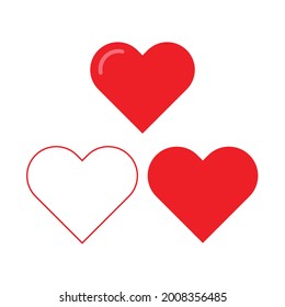 Set of three heart shapes silhouette and outline