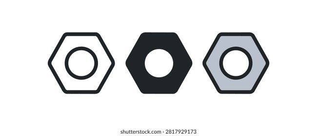 Set of three hexagonal nuts in black, gray, and white.