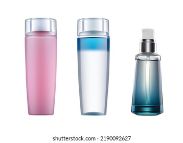 Set of three highly realistic images of jars with cosmetic products isolated on a white background.