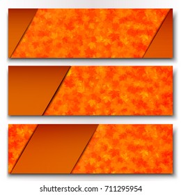 Set of three horizontal autumn banners with falling leaves. Vector illustration.