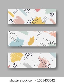 conjunto de tres banners horizontales con ornamento de pinceles abstractos