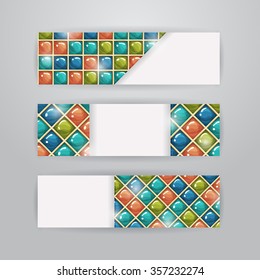 Set of three horizontal banners with bright tiled pattern