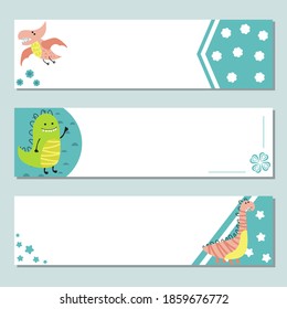 Set von drei horizontalen Bannern mit Dinosauriern. Vektorgrafik.